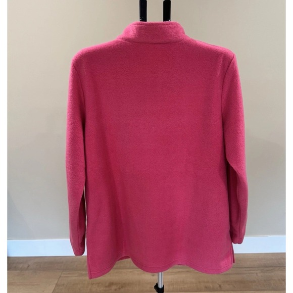 QUAKER FACTORY Women's Large Fleece Pink Sequin Snowflake 1/4 Zip Pullover - Picture 2 of 6